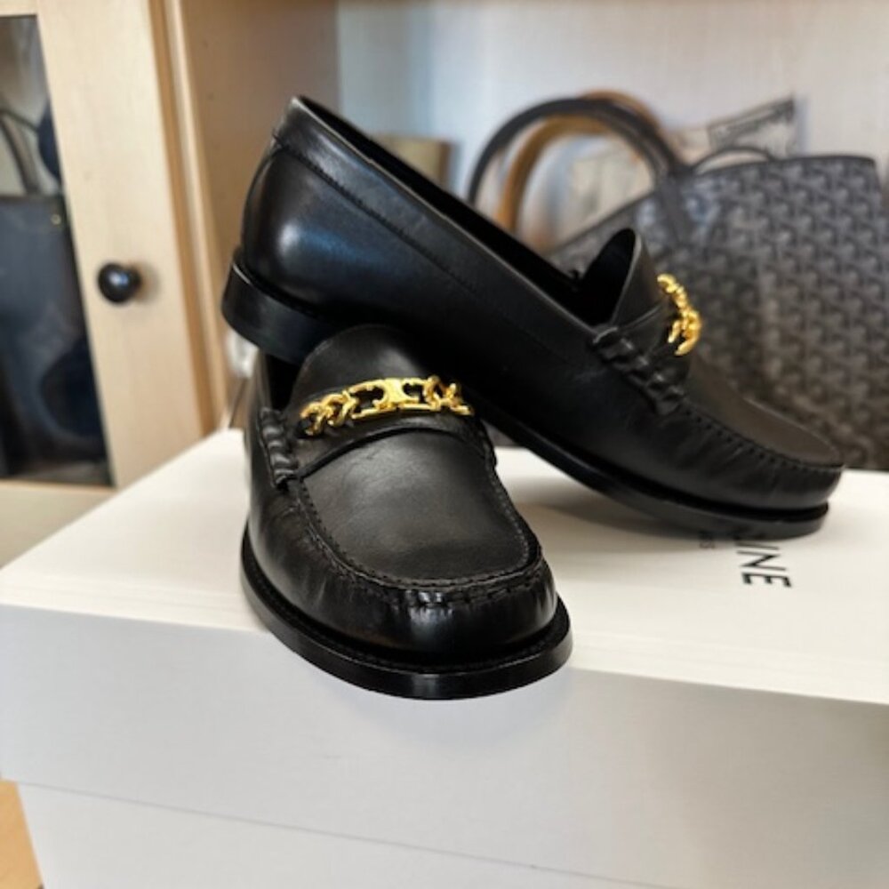 Celine Black Leather Loafers Women's Size 37